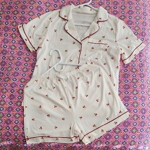 Cherry Print Cream Pajama Set